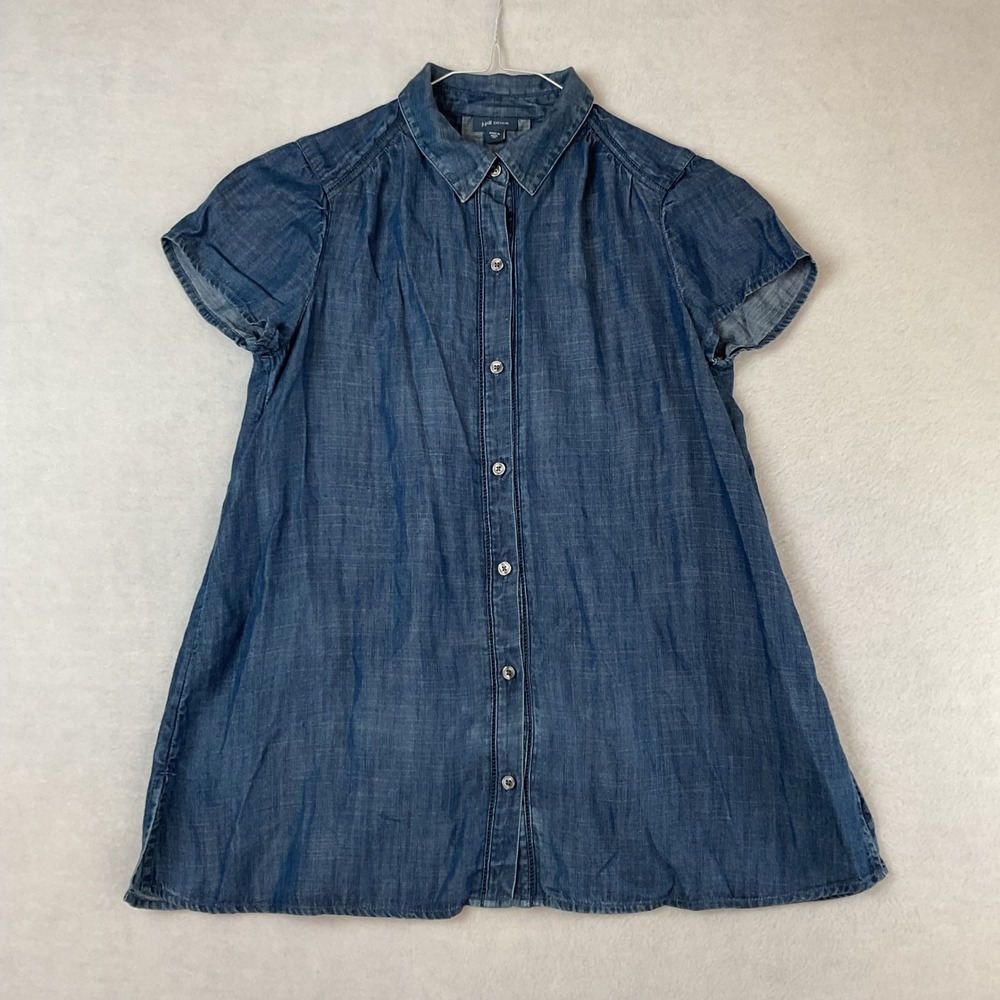 J Jill Denim Womens XS Blue Tencel Short Sleeve Button Down Shirt Tunic Top